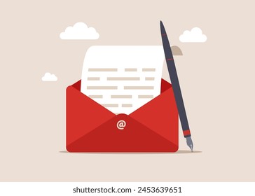 E-Mail-Kommunikation für optimale Geschäftsverhandlungen. E-Mail schreiben wie ein Profi. Moderne Vektorillustration im flachen Stil.