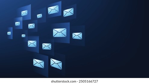 Email communication and digital marketing concept. email envelope icon on a dark blue background. transmission email concept.	