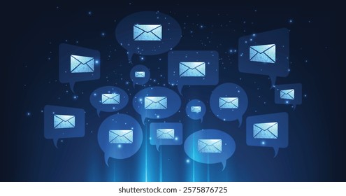 Email communication and digital marketing concept. email envelope icon on dark blue background. transmission email concept.	