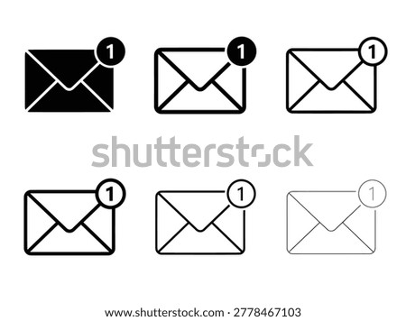 Email communication icon collection in minimalist line and solid styles representing inbox, message, alert, notification, and contact.