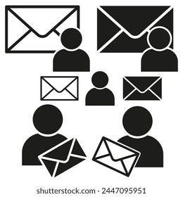 E-Mail-Kommunikationssymbole Nachricht senden und empfangen. Benutzerkorrespondenzsymbole. Vektorillustration. EPS 10.