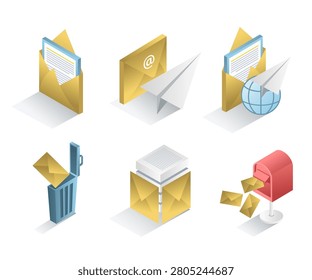 Email Communication Icons Set with Mail Delivery Message Inbox Outbox Send Receive Mailbox and Document ManagementKeywords