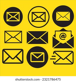 "Email communication icons, vectors" refers to a collection of icon designs in vector format that represent various aspects of email communication. 
