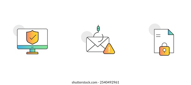 Email and Communication Security. Icons Included: Phishing Email, Locked File, Shielded Computer