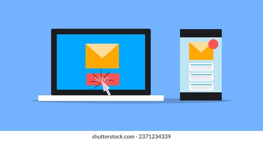 Email communication, Send email messages, Email notification on mobile screen, Newsletter, Business mail - vector illustration background with icons