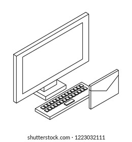Email and communication technology isometric concept in black and white