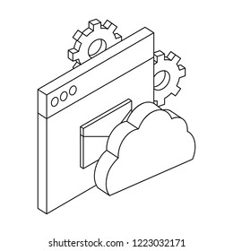 Email and communication technology isometric concept in black and white