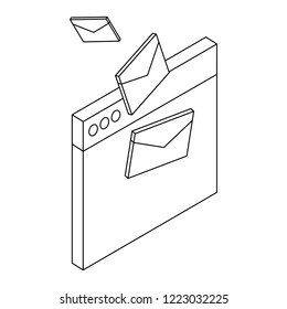Email and communication technology isometric concept in black and white