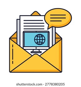 Email communication with website data and message bubble envelope communicatio