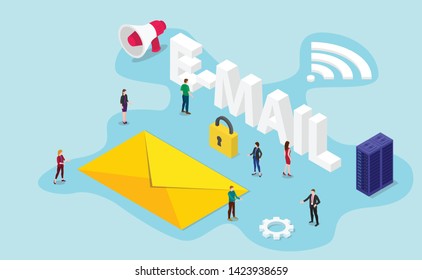 email or e-mail concept with big word and envelope with isometric modern flat style - vector
