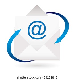 email concept with blue arrows and white envelope