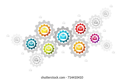 Email concept illustration with mail envelope and gear