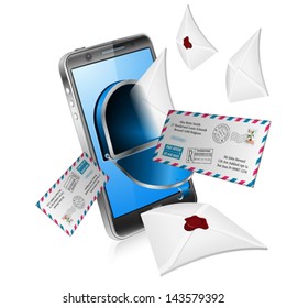 E-Mail concept - Mail from Screen Smartphone, isolated on white background