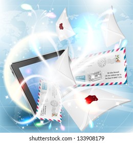 E-Mail concept - Mail from Screen Tablet PC on bright background