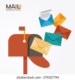 E-mail concept . Marketing e-mail . Mailbox and colored envelopes. File is saved in AI10 EPS version. This illustration contains a transparency 