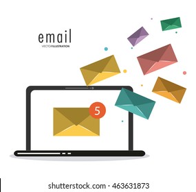 E-Mail-Konzept dargestellt durch Umschlag und Laptop-Symbol. Farbige und flache Illustration.