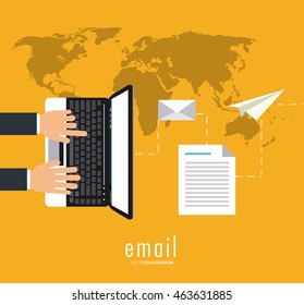 Email concept represented by envelope, document, paper plane and laptop  icon. Colorfull and flat illustration.