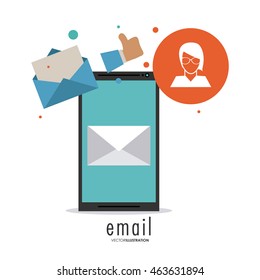Email concept represented by envelope and smartphone icon. Colorfull and flat illustration.