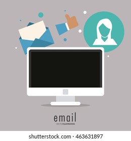 Email concept represented by envelope and computer icon. Colorfull and flat illustration.