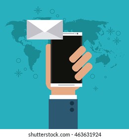 Email concept represented by envelope and smartphone icon. Colorfull and flat illustration.