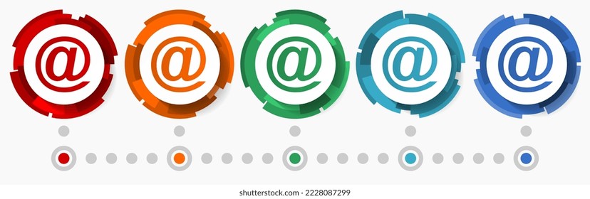 Email concept vector icon set, modern design abstract web buttons i n 5 color options, infographic template