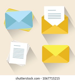 Email concept vector illustration. Mail envelope icon. Inome and open emails and messages