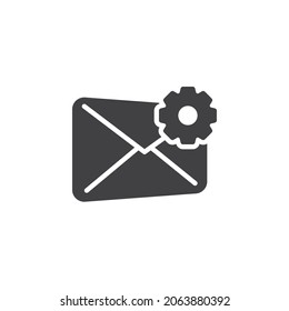 Icono del vector de configuración de correo electrónico. La configuración de correo llenó el signo plano para el concepto móvil y el diseño web. Icono de glifo sobre y engranajes. Símbolo, ilustración del logotipo. Gráficos vectoriales
