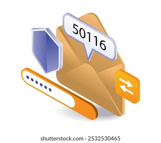 Email confirmation code number isometric illustration