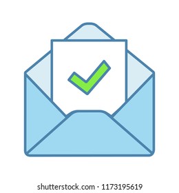 Email Confirmation Color Icon. E-mail Approval Response. Hiring Letter. Email With Check Mark. Employment Verification Letter. Isolated Vector Illustration