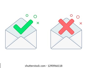 Email Confirmation Color Icon. E-mail Approval Response. Hiring Letter. Email With Check Mark, With Red X Mark Line. Employment Verification Letter. Message Was Not Sent, Error, E-mail Delivery Failed