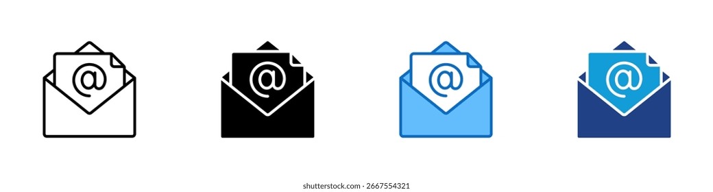 Email Contact Multiple Style Icon Vector Design - Envelope with email symbol and document, representing email communication or digital contact