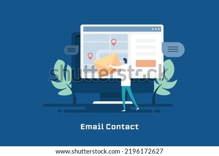 Email contact from website, Sending email from website pages, Email communication form on contact us page - flat design vector illustration