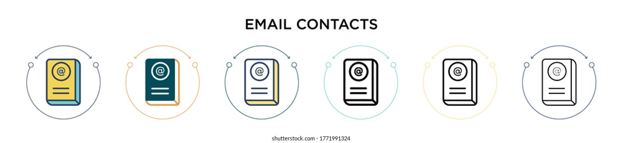 Email contacts icon in filled, thin line, outline and stroke style. Vector illustration of two colored and black email contacts vector icons designs can be used for mobile, ui, web