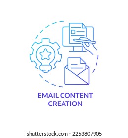 Email content creation blue gradient concept icon. Send message. AI integration in marketing abstract idea thin line illustration. Isolated outline drawing. Myriad Pro-Bold font used