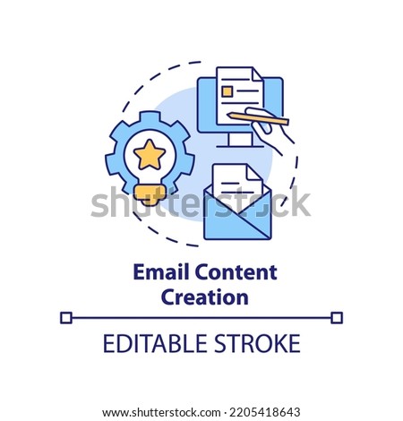 Email content creation concept icon. Send message. AI integration in marketing abstract idea thin line illustration. Isolated outline drawing. Editable stroke. Arial, Myriad Pro-Bold fonts used