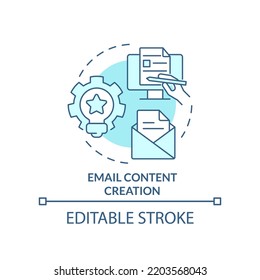 Email content creation turquoise concept icon. AI integration in marketing abstract idea thin line illustration. Isolated outline drawing. Editable stroke. Arial, Myriad Pro-Bold fonts used