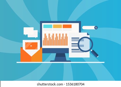 Email content, Digital marketing, Analytics report, Content marketing - flat design vector illustration with icons