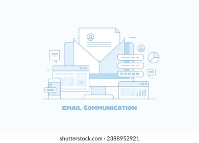 email content marketing, sending email messages to customers, mobile messages, Newsletter advertising campaign - vector illustration with icons