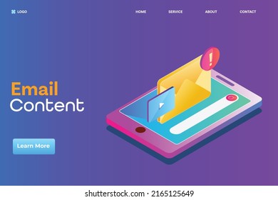 Email content, email message, email notification on mobile, email app concept - 3D isometric vector landing page illustration with icons