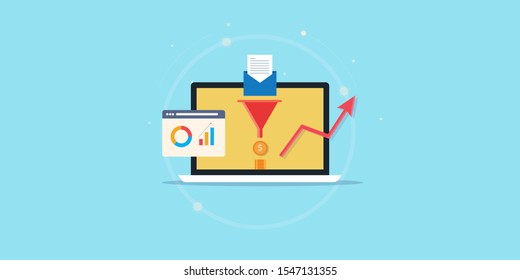 Email conversion rate, Customer conversion, conversion optimization through email marketing - flat design vector illustration with icons