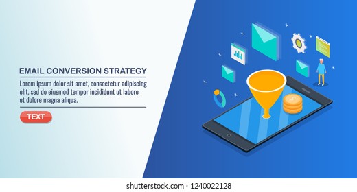 Email conversion strategy, conversion through email marketing flat isometric vector banner