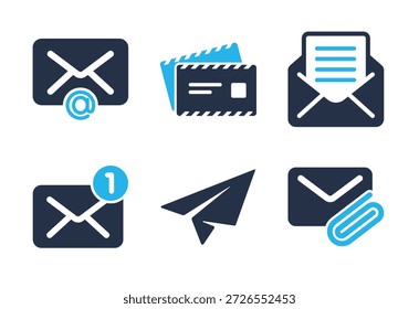Email Correspondence and Message icon set. Solid glyph series icons