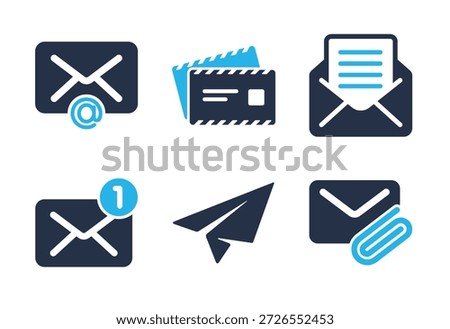 Email Correspondence and Message icon set. Solid glyph series icons