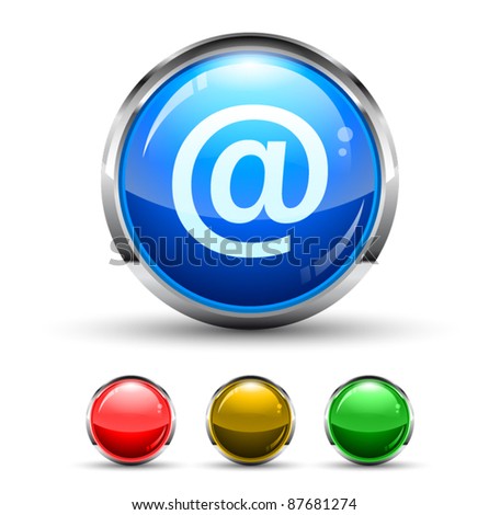 Email Cristal Glossy Button with light reflection and Cromed ring. 4 Colours included.