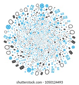 Email cycle explosion. Element whirlpool combined from scatter email symbols. Vector illustration style is flat iconic symbols.