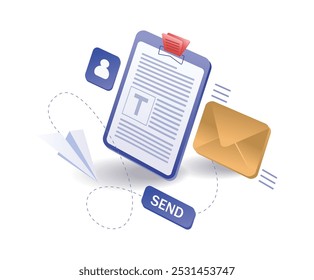 Email data delivery technology flat illustration concept
