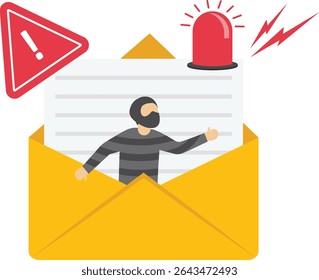 Email data phishing. Cyber thief hide behind Laptop computer. Hacking concept. Vector illustration stock illustration

