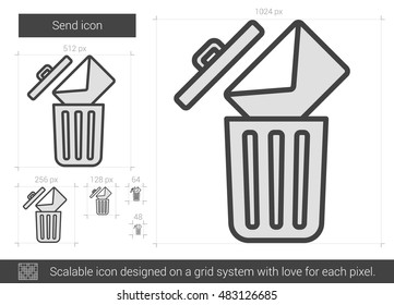 Email delete vector line icon isolated on white background. Email delete line icon for infographic, website or app. Scalable icon designed on a grid system.