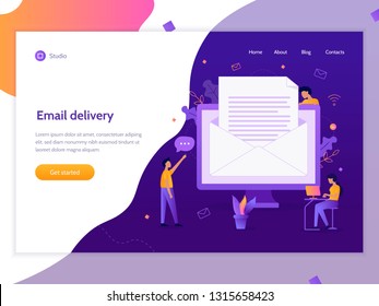 Email delivery. Creative landing page design template. Business concept. Flat vector illustration.