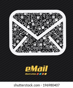 Email design over black background, vector illustration